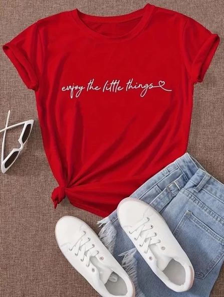 Kadın Kısa Kollu önü Yazı Baskılı Basic Süprem T-shirt ürün görseli 1