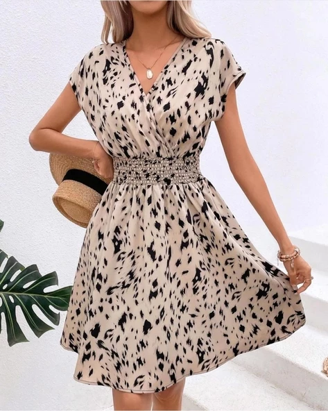 Kadın Kruvaze Yaka Beli Gipeli Süprem Elbise