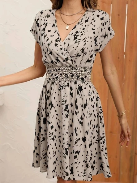 Kadın Kruvaze Yaka Beli Gipeli Süprem Elbise - 7