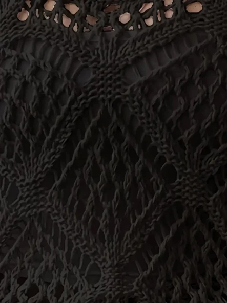 Kadın Kolsuz Bisiklet Yaka Baklava Desenli Ajurlu Triko Bluz - 5