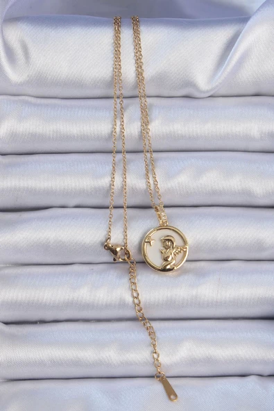 316L Çelik Zincir Altın Renk Zirkon Taşlı Mineli Melek Kolye - Resim 2