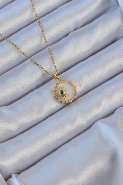 316L Çelik Altın Renk Zirkon Taşlı Mineli Kutup Yıldızı Kolye ürün görseli 1