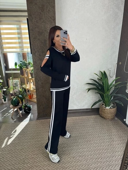Kadın Iki Iplik Penye Kumaş Kol Detaylı Ribanalı Ikili Takım - 3