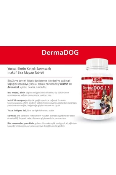 Bio Pet Active Dermadog 1,5 Çinko Sarımsaklı Mayası Tableti 75 Gr - (50 Tablet)