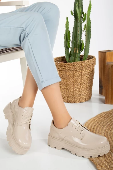 Western Bağcık Detaylı Bej Rugan Kadın Şık Günlük Ayakkabı - 3