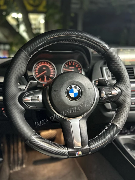 Bmw F30 Araca Özel Dikmeli Direksiyon Kılıfı (Mikrofiber Kristal Carbon) - 3