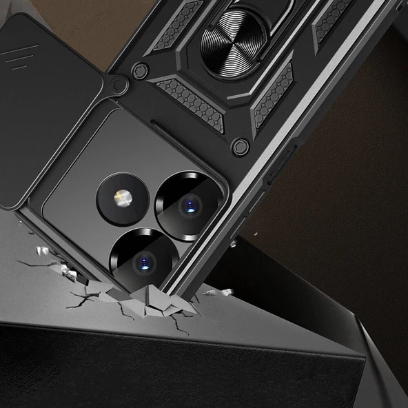 Xiaomi Redmi 13 4G Kılıf Magnetik Standlı Kamera Korumalı Sürgülü Vega Kapak - Resim 5