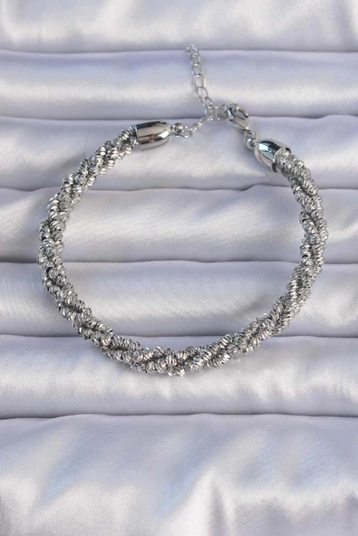 Pirinç Gümüş Renk Sarmal Model Bileklik ürün görseli 1