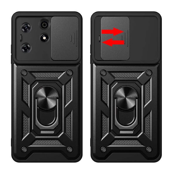 Tecno Spark 10 Pro Kılıf Magnetik Standlı Kamera Korumalı Sürgülü Vega Kapak - Resim 5