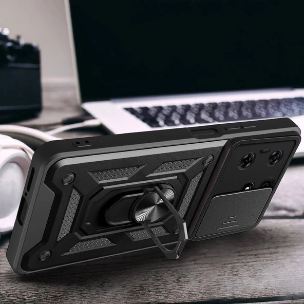 Tecno Spark 10 Pro Kılıf Magnetik Standlı Kamera Korumalı Sürgülü Vega Kapak - Resim 6