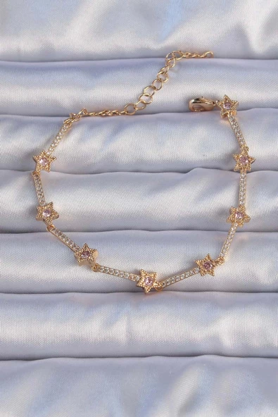 Vip Seri Pirinç Altın Renk Zirkon Taşlı Yıldız Model Bileklik ürün görseli 1