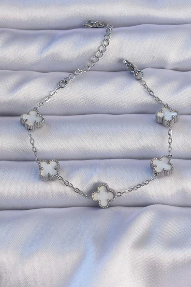 316L Çelik Gümüş Renk Sedefli Baby Boy Yonca Model Bileklik ürün görseli 1