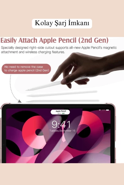 iPad Air 11 inç 2024 6. Nesil M2 Çip Uyumlu Kalem Bölmeli Akıllı Smart Tablet Kılıfı - Resim 2
