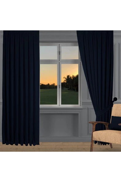 Koyu Lacivert Ada Fon Perde Normal Pile 1'E 2,5 PİLE ürün görseli