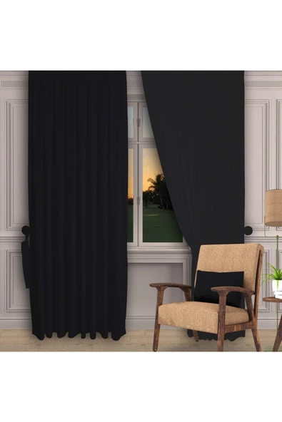 Siyah Ada Fon Perde Normal Pile 1'E 2,5 PİLE ürün görseli