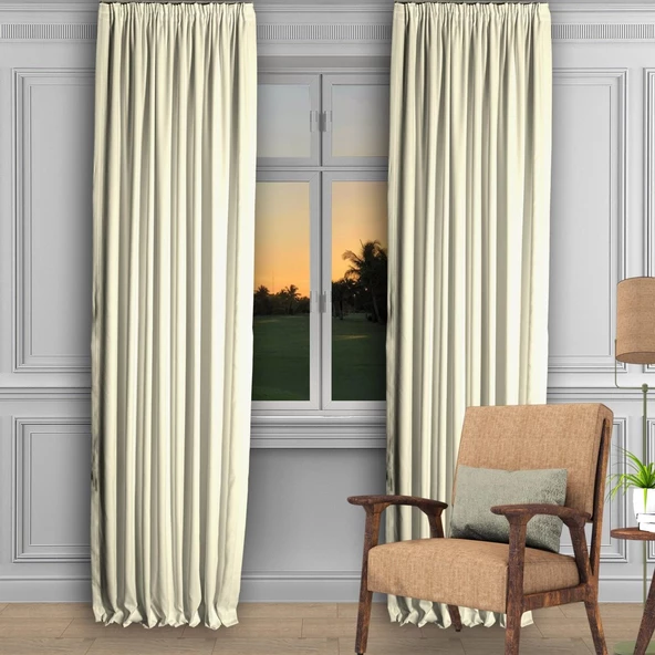 Krem Ada Fon Perde Sık Pile 1'E 3 PİLE - Resim 2