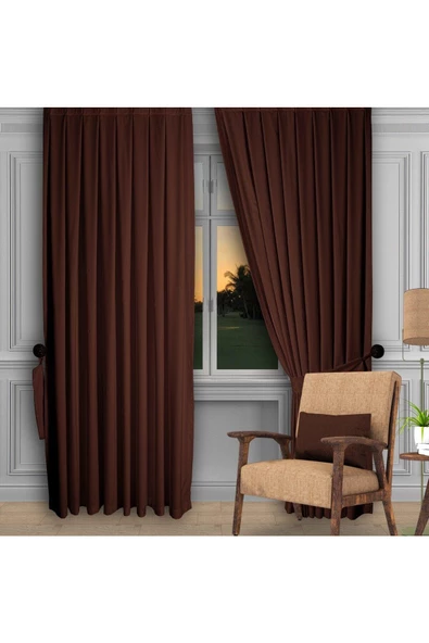 Koyu Kahve Ada Fon Perde Sık Pile 1'E 3 PİLE
