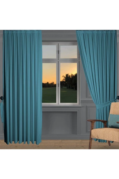 Açık Petrol Ada Fon Perde Sık Pile 1'E 3 PİLE ürün görseli