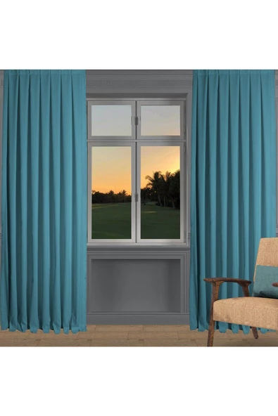 Açık Petrol Ada Fon Perde Sık Pile 1'E 3 PİLE - Resim 2