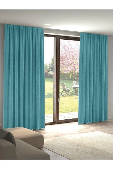 Açık Petrol Ada Fon Perde Sık Pile 1'E 3 PİLE - Resim 4