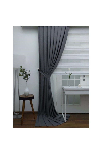 Koyu Gri Ada Fon Perde Sık Pile 1'E 3 PİLE - Resim 4