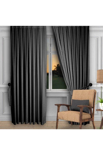 Koyu Gri Ada Fon Perde Sık Pile 1'E 3 PİLE ürün görseli
