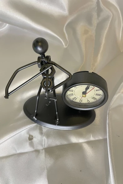 Müzisyen Metal Saat El Yapımı Büro Masa Saat Keman - Resim 5