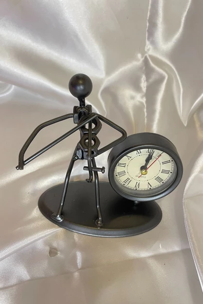 Müzisyen Metal Saat El Yapımı Büro Masa Saat Keman - Resim 3