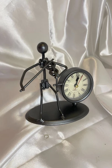 Müzisyen Metal Saat El Yapımı Büro Masa Saat Keman ürün görseli