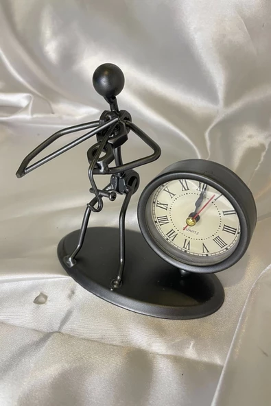 Müzisyen Metal Saat El Yapımı Büro Masa Saat Keman - Resim 6