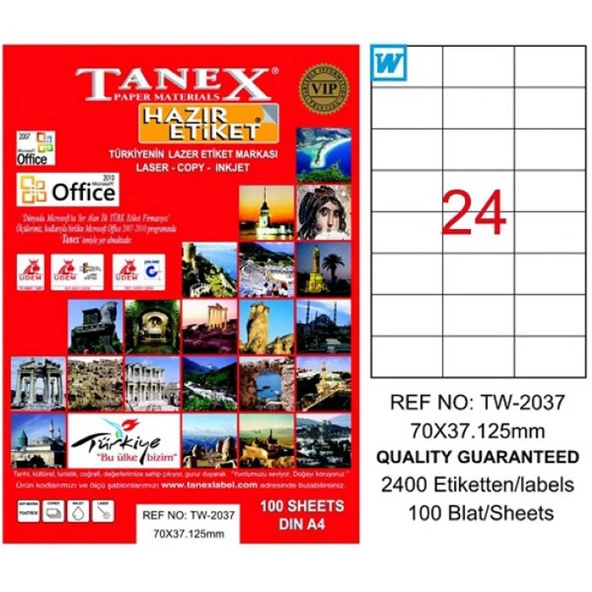 Tanex Laser Etiket 70*37,125Mm Tw-2037 (1 paket)