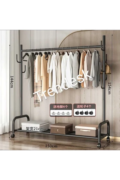 TRENDESK Metal Siyah / Beyaz  Portmanto Konfeksiyon Askısı Ayaklı Askılık Elbise Askılığı  155*150 cm - 2