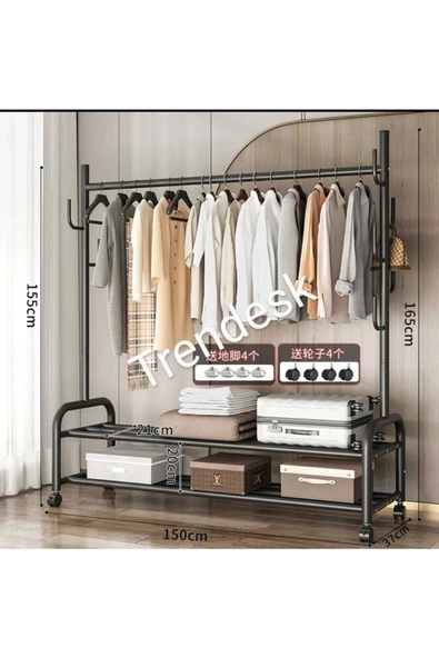 TRENDESK Metal Siyah / Beyaz  Portmanto Konfeksiyon Askısı Ayaklı Askılık Elbise Askılığı  155*150 cm - 3