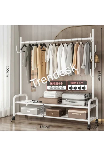 TRENDESK Metal Siyah / Beyaz  Portmanto Konfeksiyon Askısı Ayaklı Askılık Elbise Askılığı  155*150 cm - 3