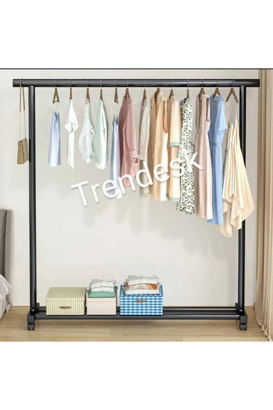 TRENDESK Metal Siyah / Beyaz  Konfeksiyon Askısı Ayaklı Askılık Elbise Askılığı Tekerlekli 150*140cm - 3