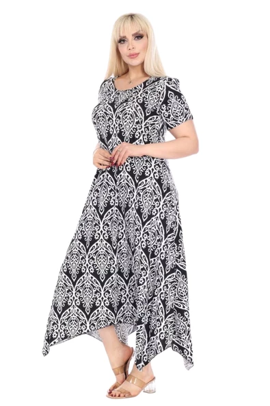 Melsay Butik Beyaz Dantel Desen Asimetrik Kısa Kollu Elbise - Resim 2