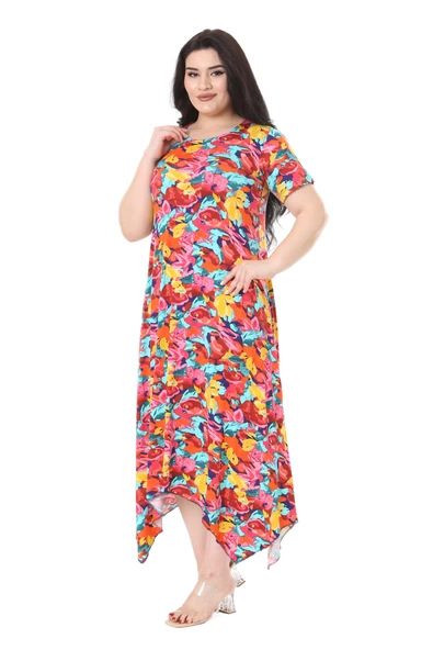 Melsay Butik Sarı Gül Desen Asimetrik Kısa Kollu Elbise - 3