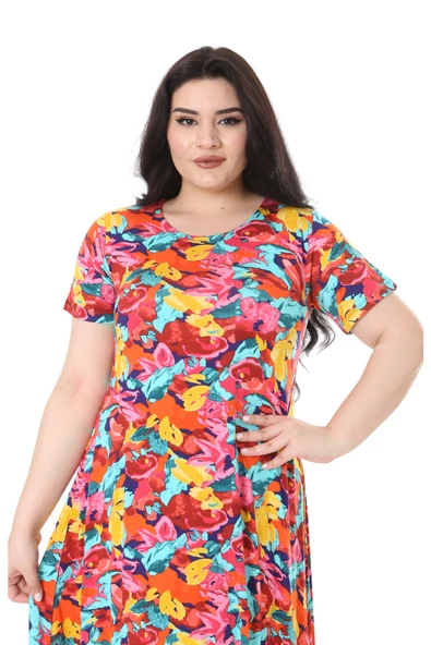 Melsay Butik Sarı Gül Desen Asimetrik Kısa Kollu Elbise - 2