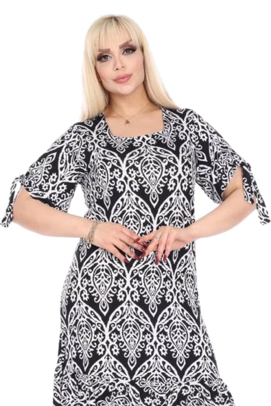 Melsay Butik Kolları Bağlamalı Kısa Kollu Beyaz Dantel Desen Midi Elbise - 4