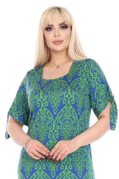 Melsay Butik Yeşil Dantel Desen Kolları Bağlamalı Kısa Kollu Kadın Midi Elbise - 3