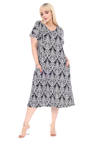 Melsay Butik Beyaz Dantel Desen  Kuplu Cepli Kısa Kol Kadın Midi Elbise - Resim 3