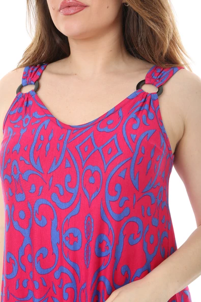 Melsay Butik Pembe Mavi Kilim Desen Askılı V Yaka Elbise - Resim 5