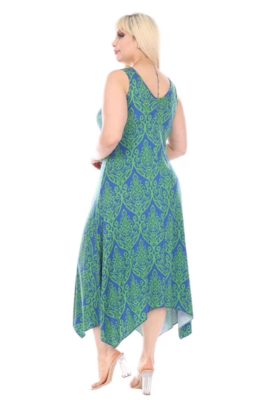 Melsay Butik Yeşil Dantel Desen Askılı V Yaka Elbise - 5