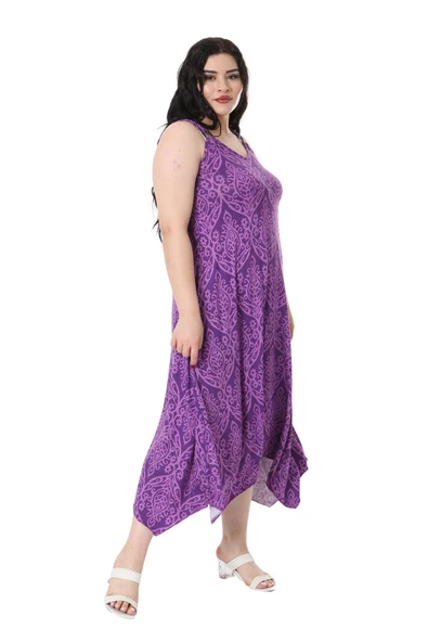 Melsay Butik Mor Dantel Desen Askılı V Yaka Elbise - 2