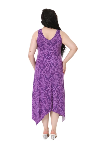 Melsay Butik Mor Dantel Desen Askılı V Yaka Elbise - 6