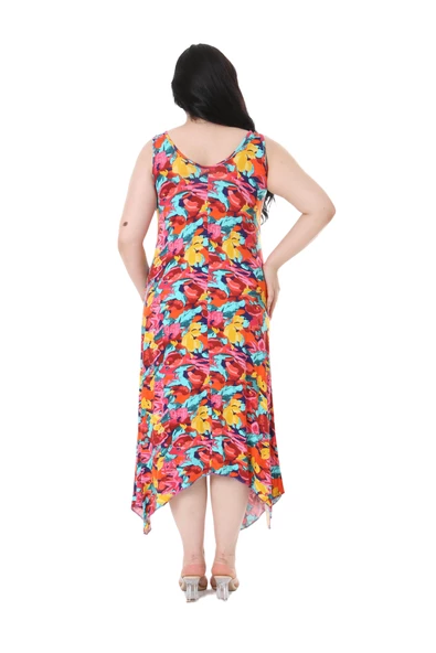 Melsay Butik Sarı Gül Desenli Askılı V Yaka Elbise - Resim 6