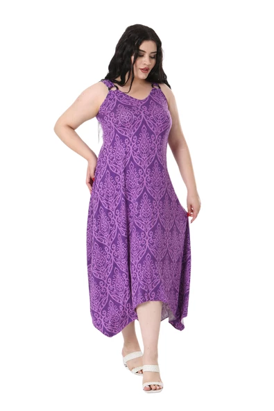 Melsay Butik Mor Dantel Desen Askılı V Yaka Elbise - 3