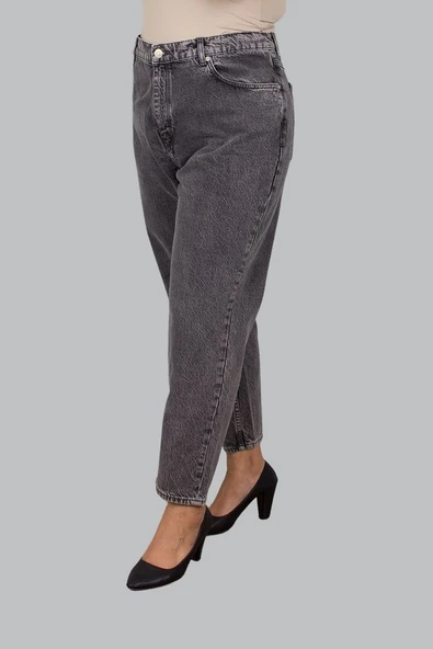 Büyük Beden Kadın Giyim Mom Jeans Gri - 5