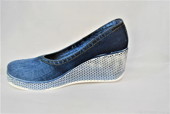 Emani Jeans Kadın Yeni Sozon Özel Üretim Yıldız  Detaylı Dolgu Topuk Kot Ayakkabı - 3