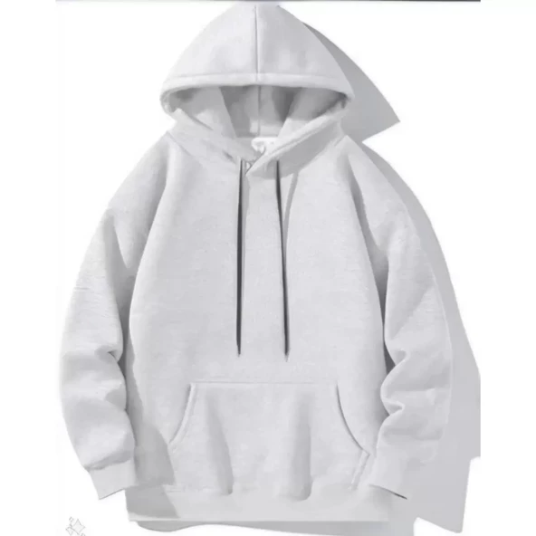 Lucky Life Erkek Uzun Kol Kapşonlu Basic Sweatshirt Hoodie - Gri